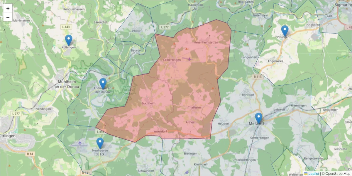 Karte des Postleitzahlen Bereichs  und der umliegenden Postleitzahlen in Deutschland