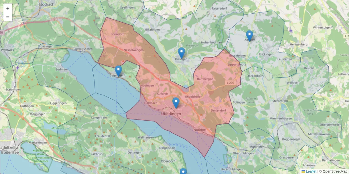 Karte des Postleitzahlen Bereichs  und der umliegenden Postleitzahlen in Deutschland