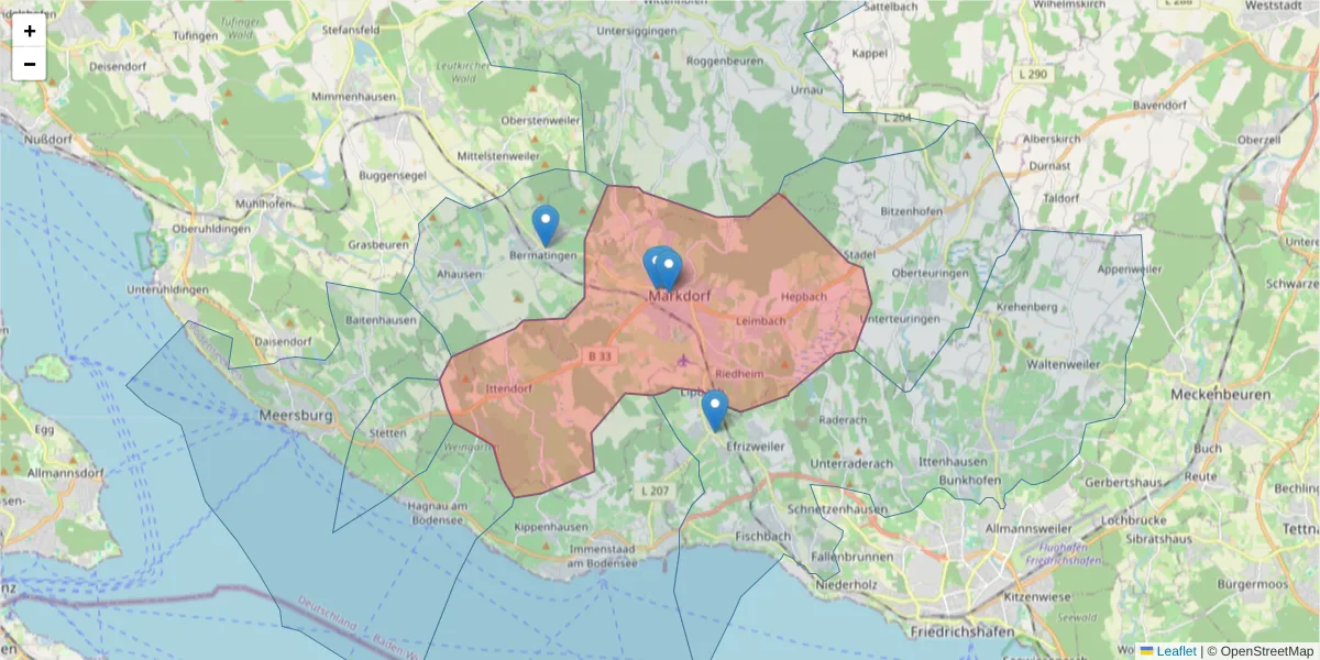 Karte des Postleitzahlen Bereichs  und der umliegenden Postleitzahlen in Deutschland