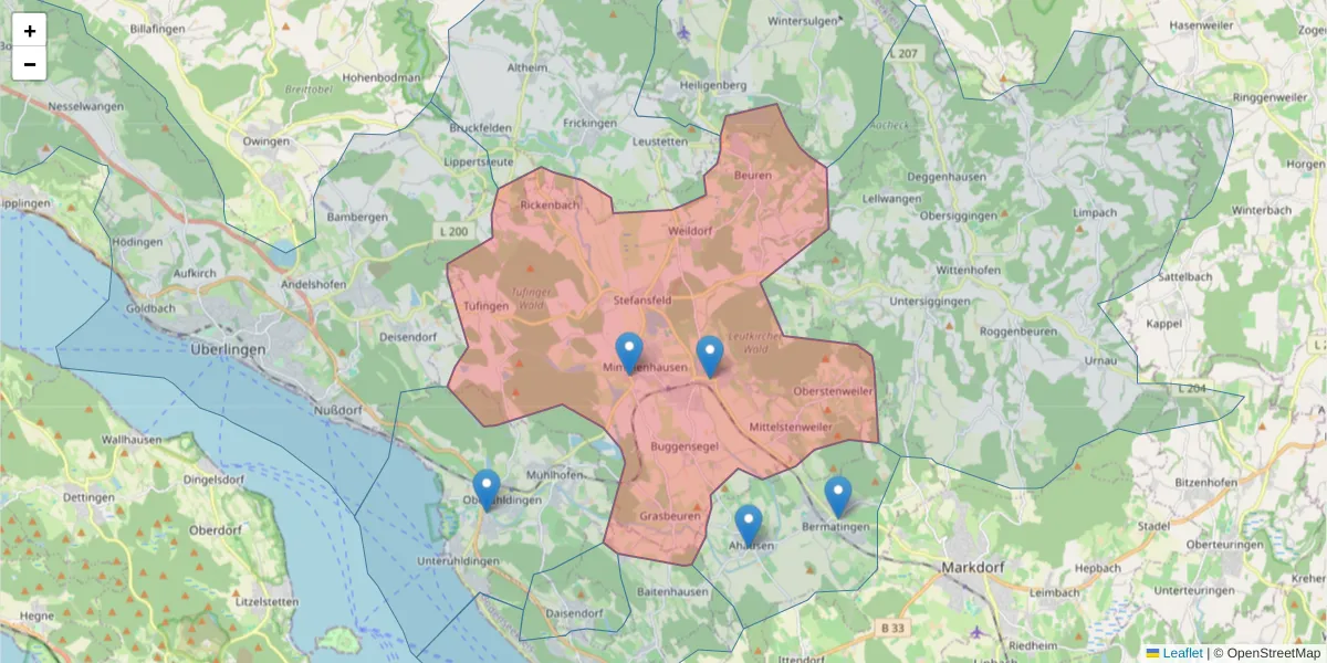 Karte des Postleitzahlen Bereichs  und der umliegenden Postleitzahlen in Deutschland