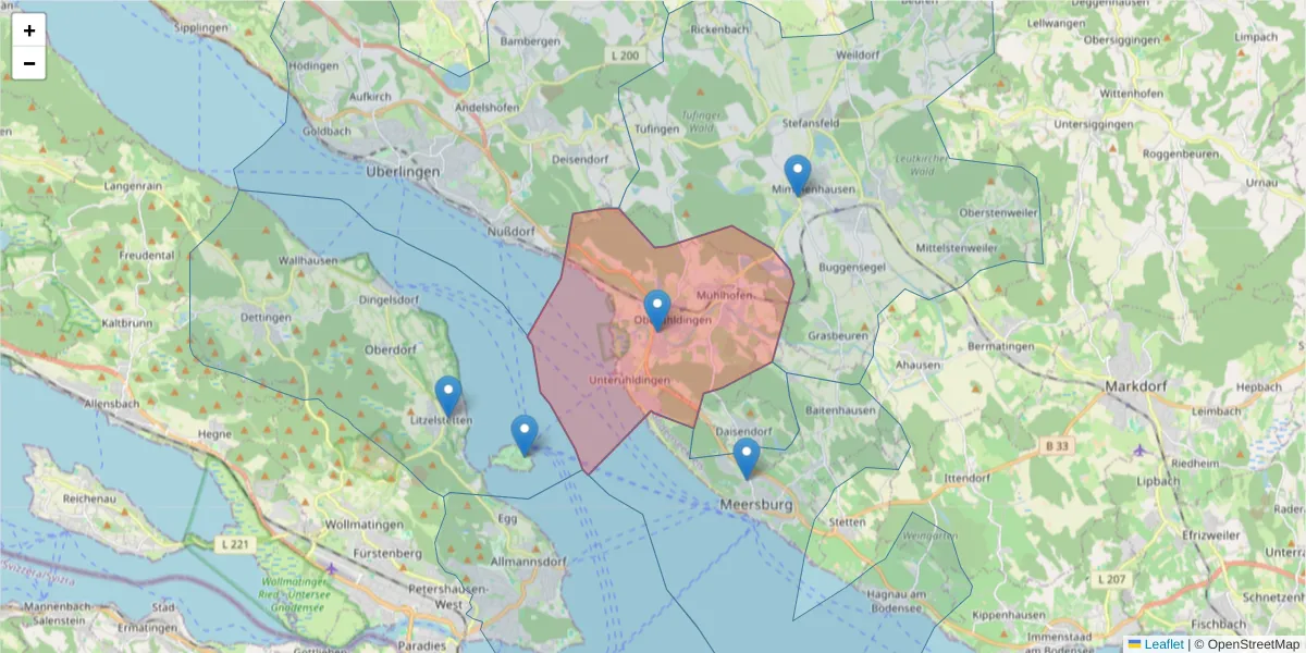 Karte des Postleitzahlen Bereichs  und der umliegenden Postleitzahlen in Deutschland