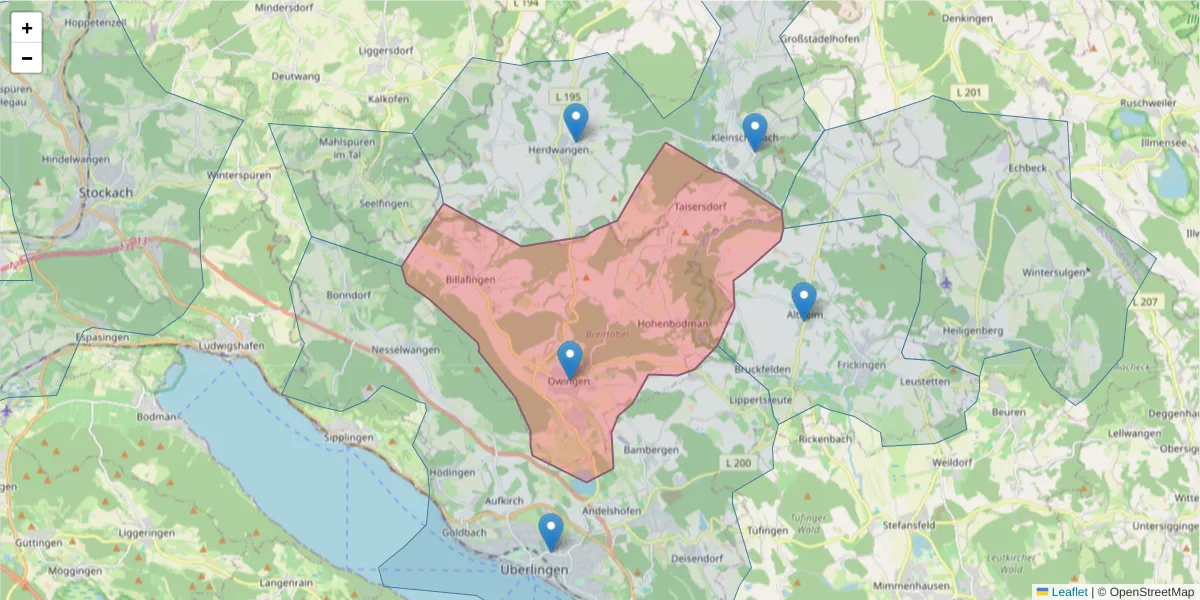 Karte des Postleitzahlen Bereichs  und der umliegenden Postleitzahlen in Deutschland