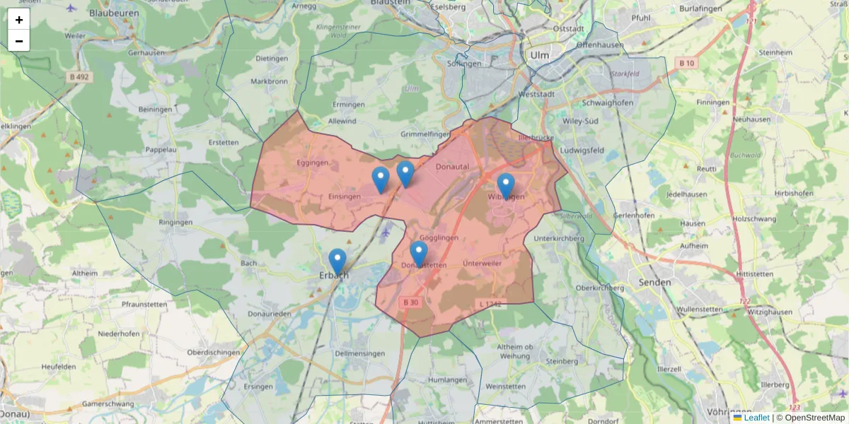 Karte des Postleitzahlen Bereichs  und der umliegenden Postleitzahlen in Deutschland