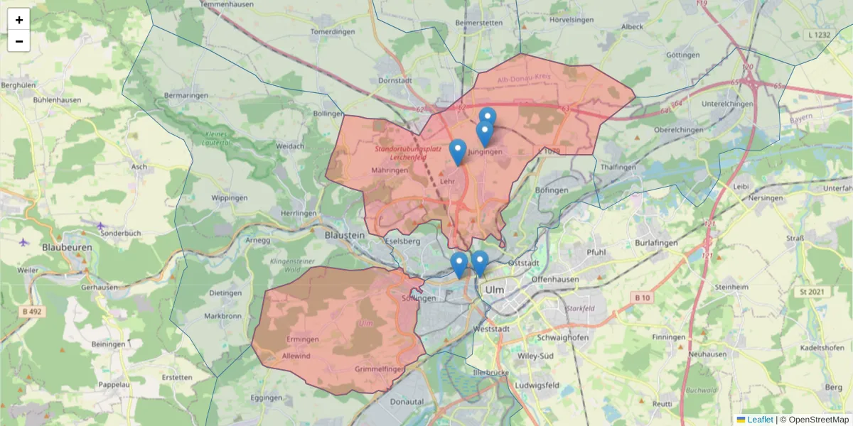 Karte des Postleitzahlen Bereichs  und der umliegenden Postleitzahlen in Deutschland
