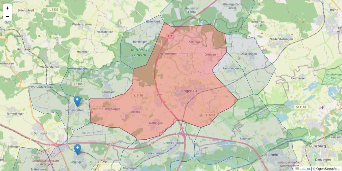 Karte des Postleitzahlen Bereichs  und der umliegenden Postleitzahlen in Deutschland