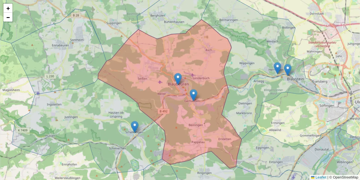 Karte des Postleitzahlen Bereichs  und der umliegenden Postleitzahlen in Deutschland