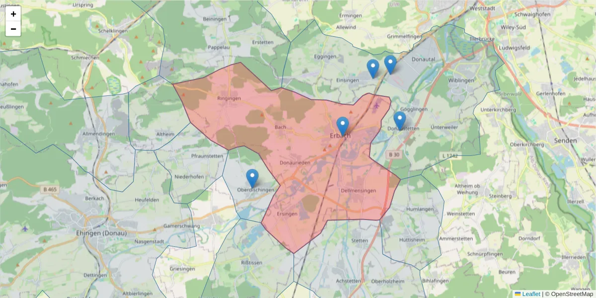 Karte des Postleitzahlen Bereichs  und der umliegenden Postleitzahlen in Deutschland