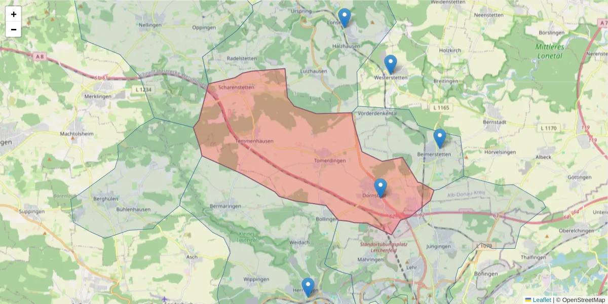 Karte des Postleitzahlen Bereichs  und der umliegenden Postleitzahlen in Deutschland