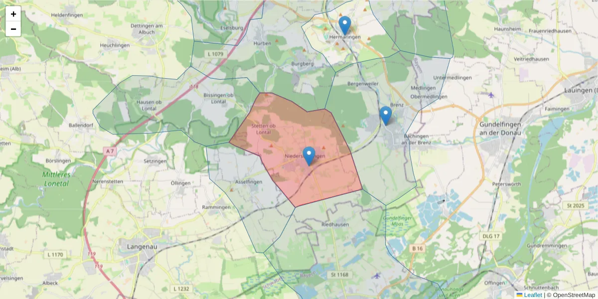 Karte des Postleitzahlen Bereichs  und der umliegenden Postleitzahlen in Deutschland