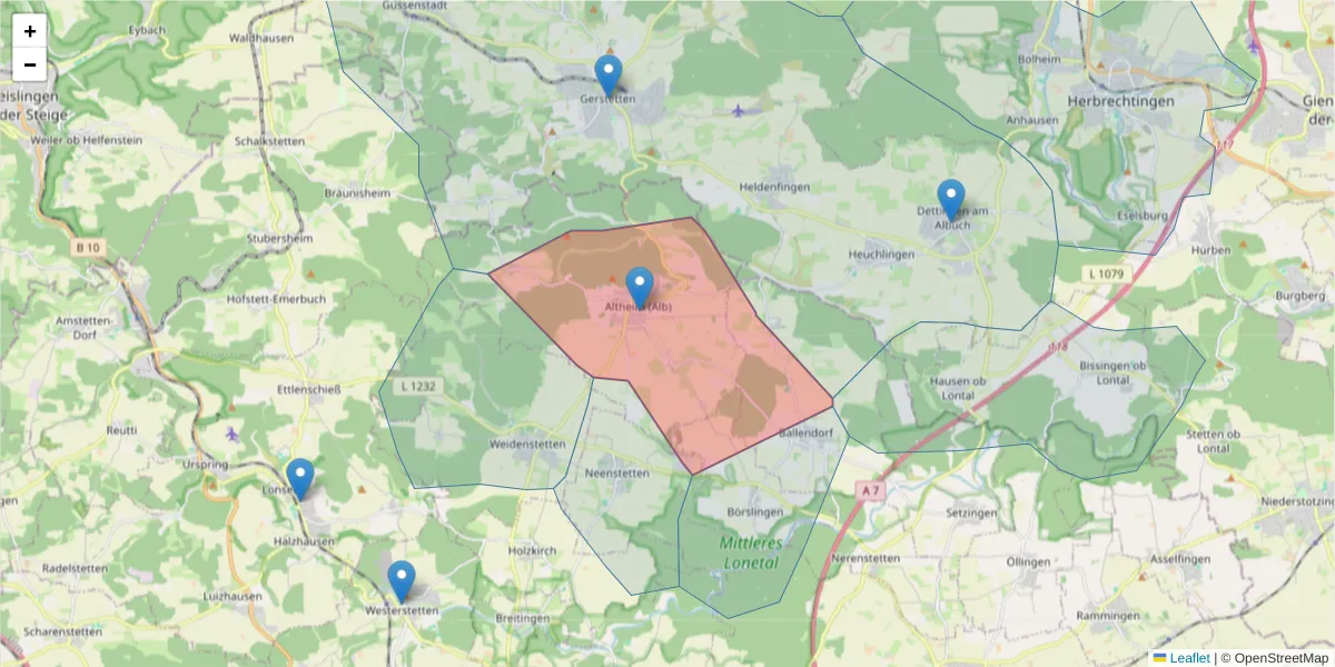 Karte des Postleitzahlen Bereichs  und der umliegenden Postleitzahlen in Deutschland