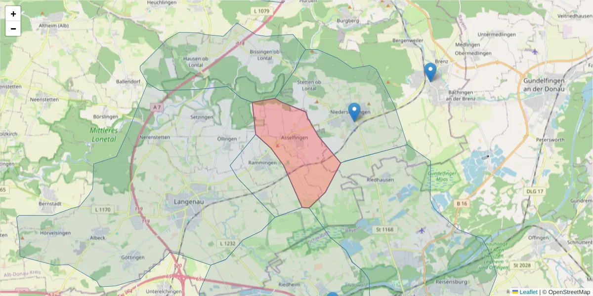 Karte des Postleitzahlen Bereichs  und der umliegenden Postleitzahlen in Deutschland
