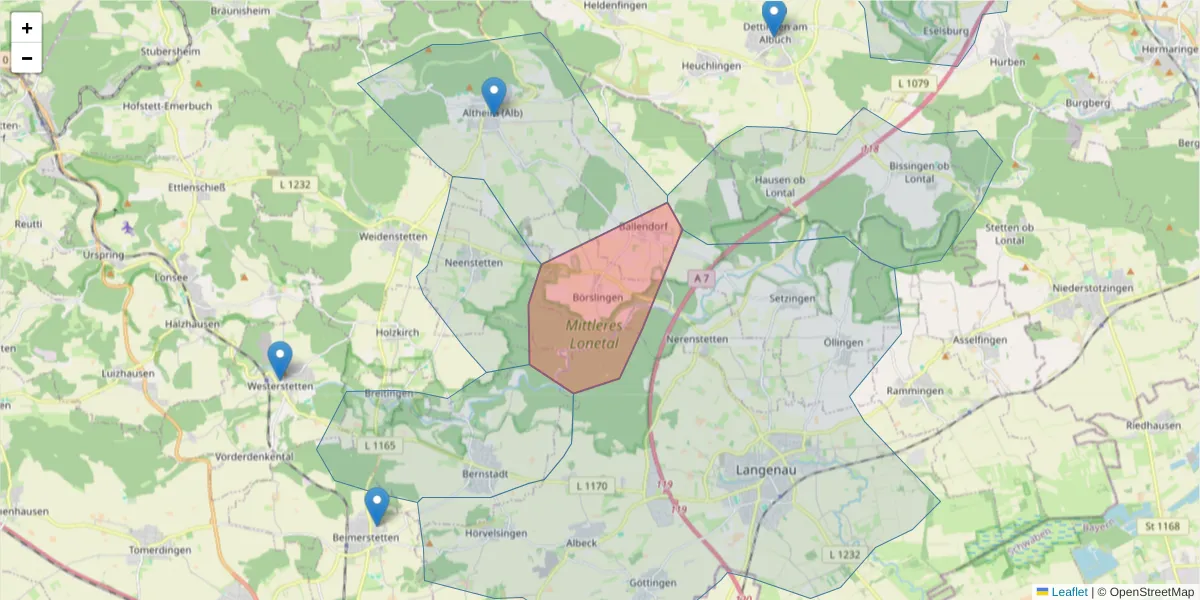 Karte des Postleitzahlen Bereichs  und der umliegenden Postleitzahlen in Deutschland