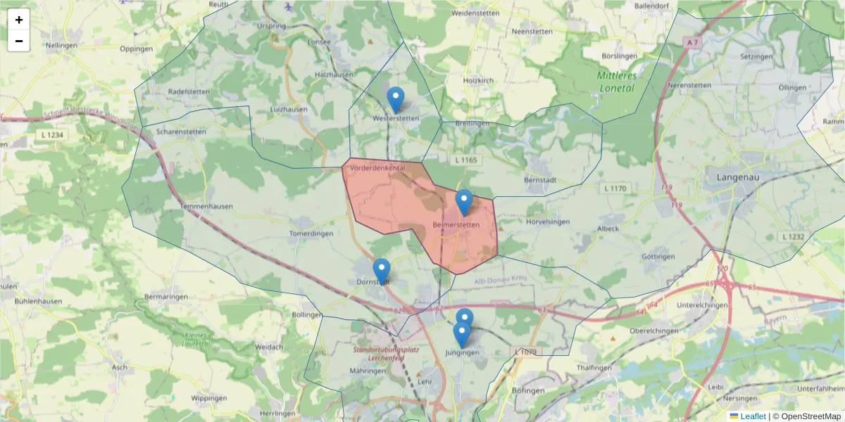 Karte des Postleitzahlen Bereichs  und der umliegenden Postleitzahlen in Deutschland