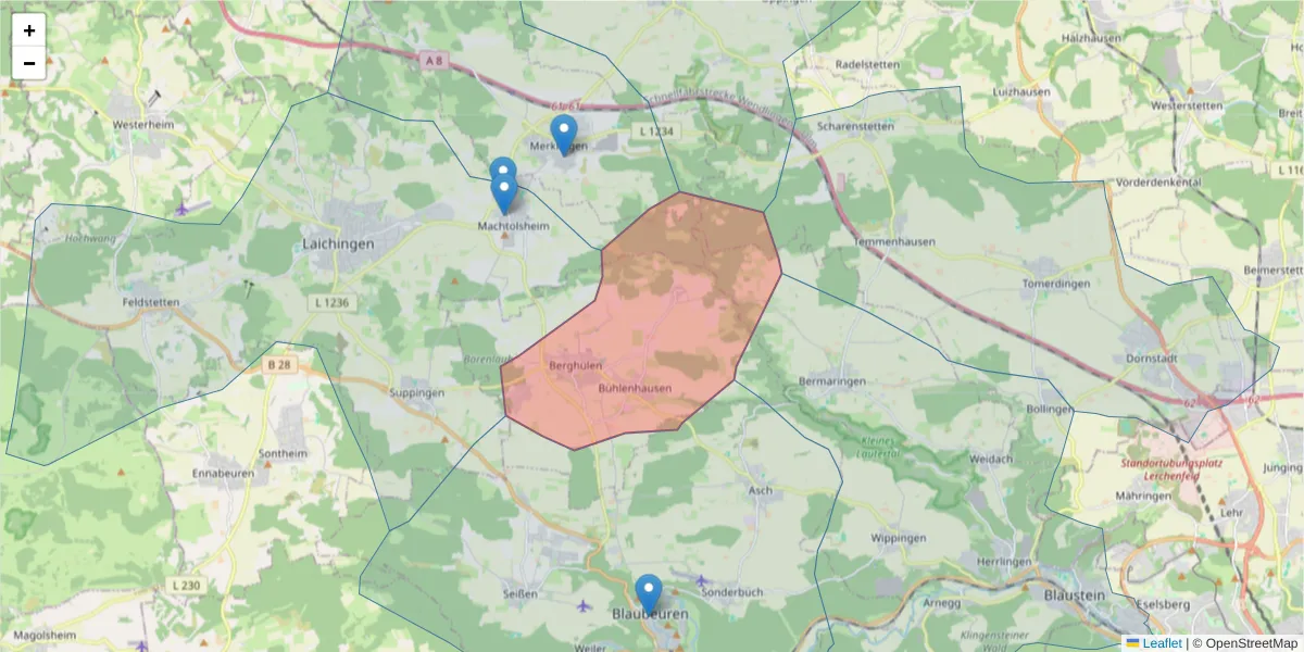 Karte des Postleitzahlen Bereichs  und der umliegenden Postleitzahlen in Deutschland