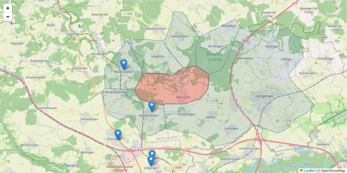 Karte des Postleitzahlen Bereichs  und der umliegenden Postleitzahlen in Deutschland