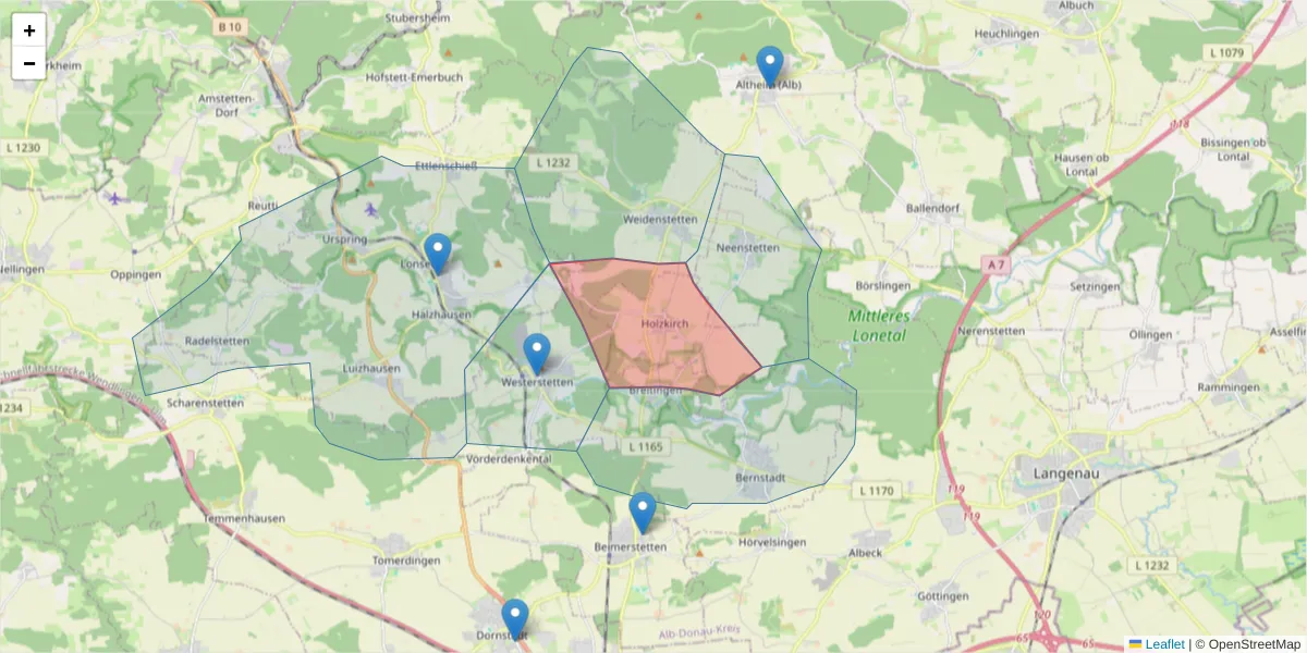 Karte des Postleitzahlen Bereichs  und der umliegenden Postleitzahlen in Deutschland