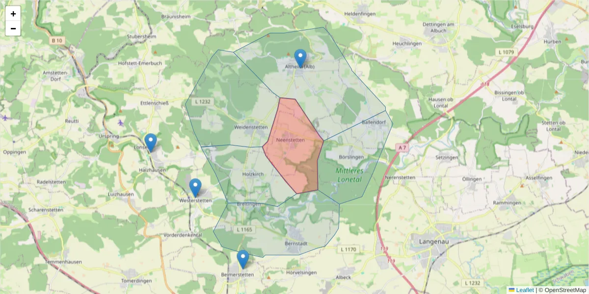 Karte des Postleitzahlen Bereichs  und der umliegenden Postleitzahlen in Deutschland