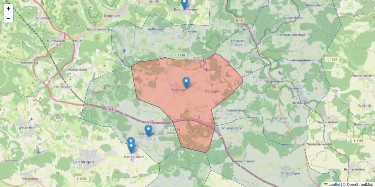 Karte des Postleitzahlen Bereichs  und der umliegenden Postleitzahlen in Deutschland