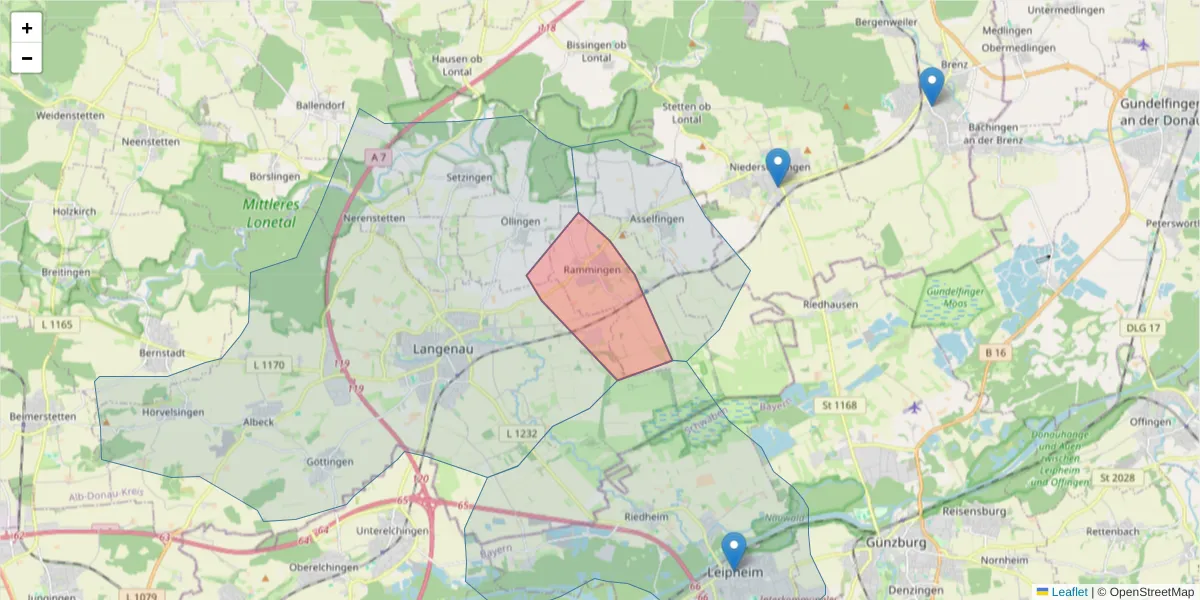 Karte des Postleitzahlen Bereichs  und der umliegenden Postleitzahlen in Deutschland