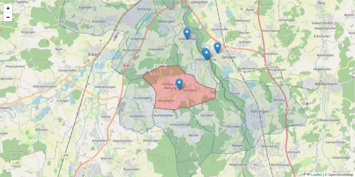 Karte des Postleitzahlen Bereichs  und der umliegenden Postleitzahlen in Deutschland
