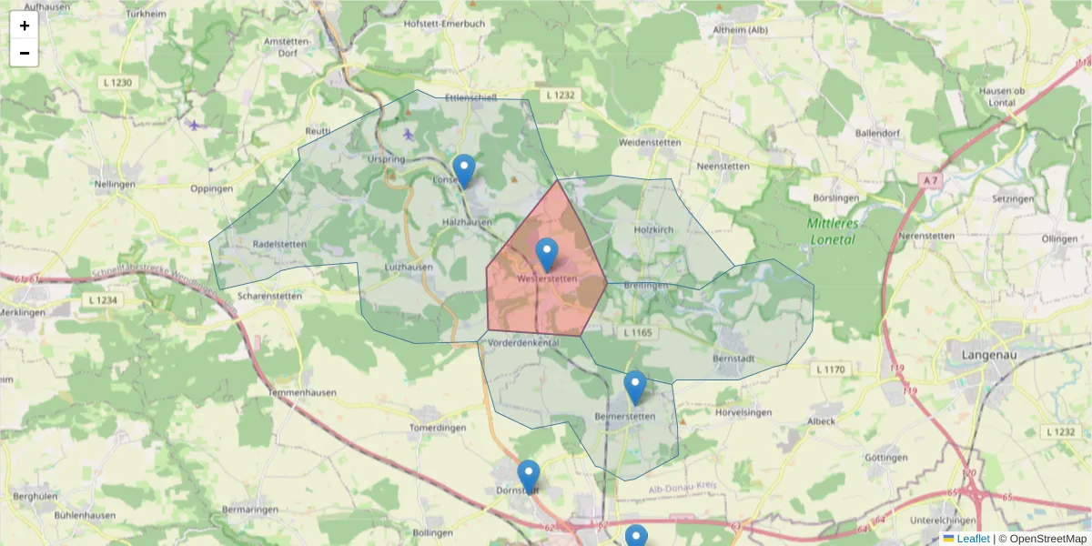 Karte des Postleitzahlen Bereichs  und der umliegenden Postleitzahlen in Deutschland