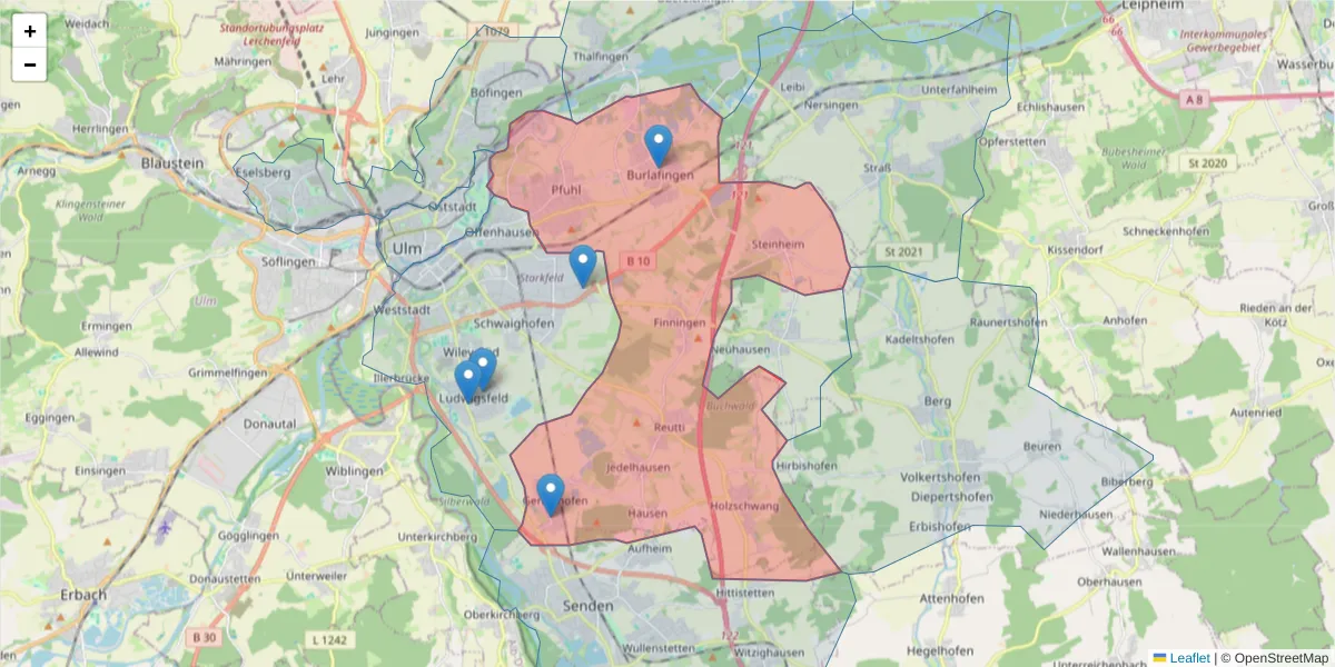 Karte des Postleitzahlen Bereichs  und der umliegenden Postleitzahlen in Deutschland