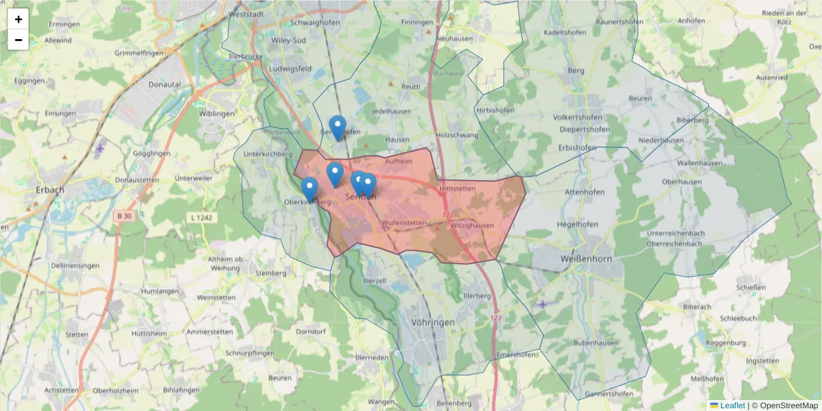 Karte des Postleitzahlen Bereichs  und der umliegenden Postleitzahlen in Deutschland