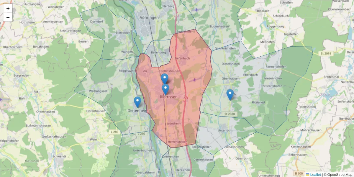 Karte des Postleitzahlen Bereichs  und der umliegenden Postleitzahlen in Deutschland