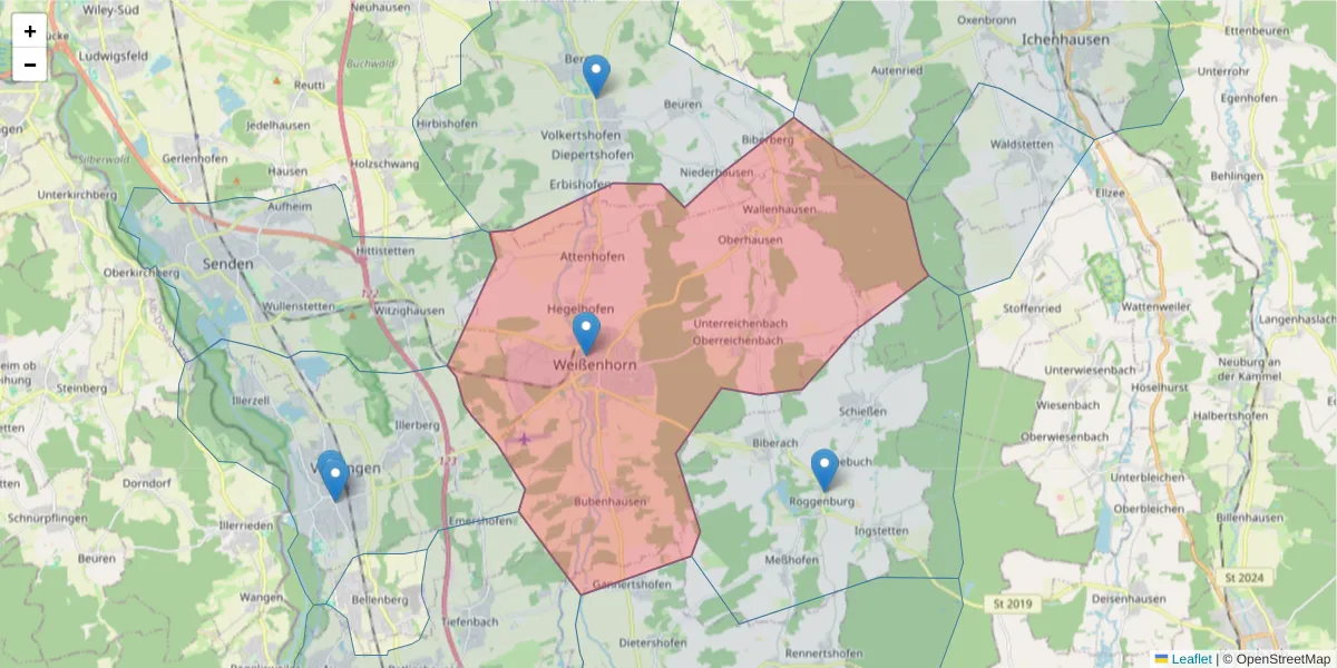Karte des Postleitzahlen Bereichs  und der umliegenden Postleitzahlen in Deutschland
