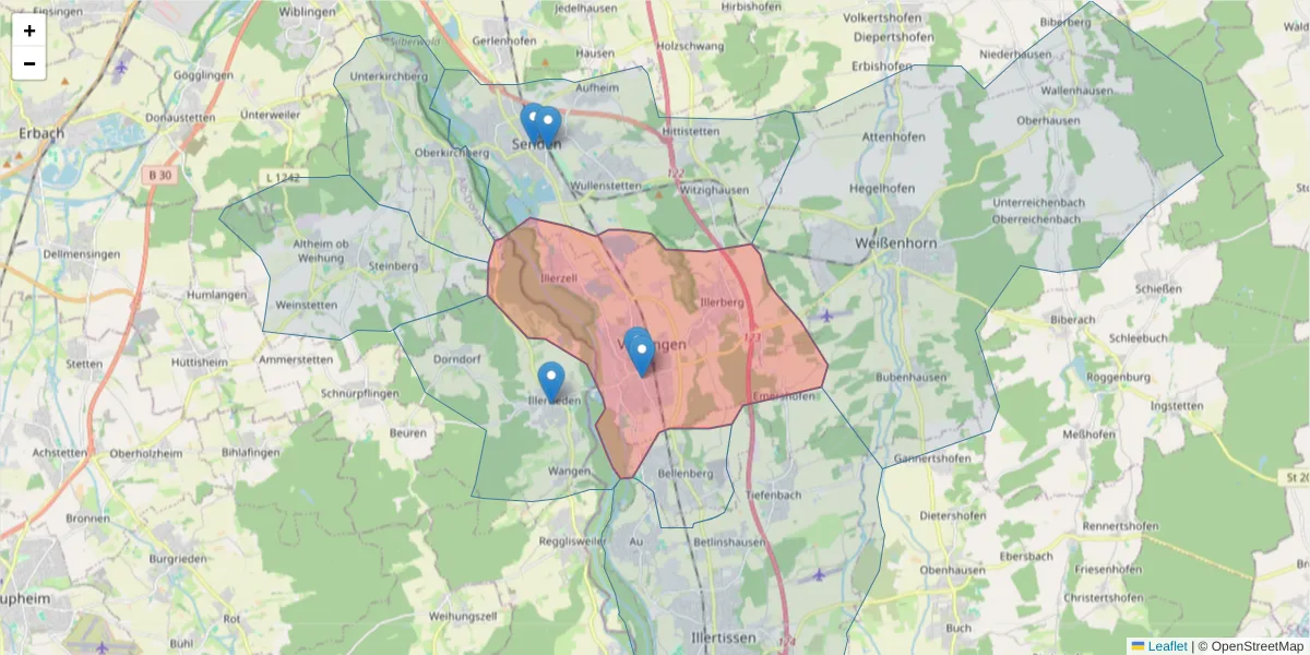 Karte des Postleitzahlen Bereichs  und der umliegenden Postleitzahlen in Deutschland