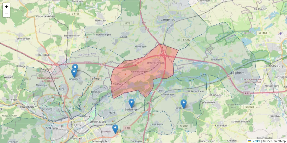 Karte des Postleitzahlen Bereichs  und der umliegenden Postleitzahlen in Deutschland