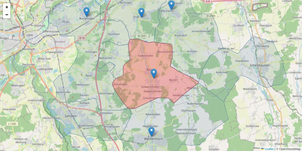 Karte des Postleitzahlen Bereichs  und der umliegenden Postleitzahlen in Deutschland