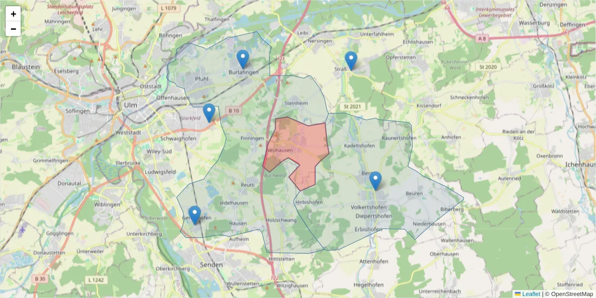 Karte des Postleitzahlen Bereichs  und der umliegenden Postleitzahlen in Deutschland