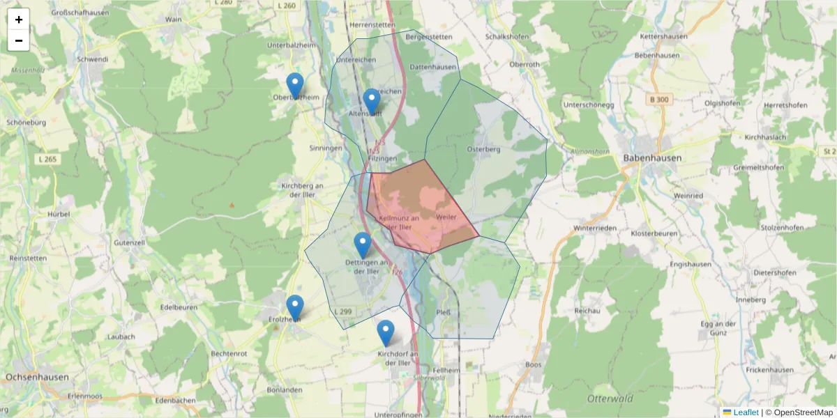 Karte des Postleitzahlen Bereichs  und der umliegenden Postleitzahlen in Deutschland