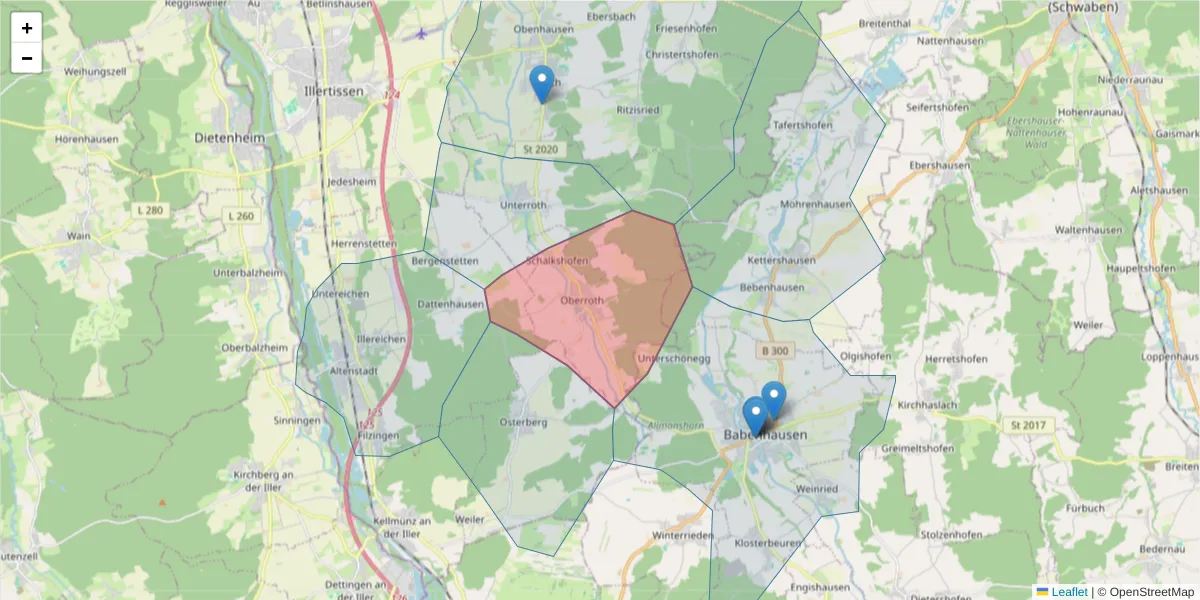 Karte des Postleitzahlen Bereichs  und der umliegenden Postleitzahlen in Deutschland