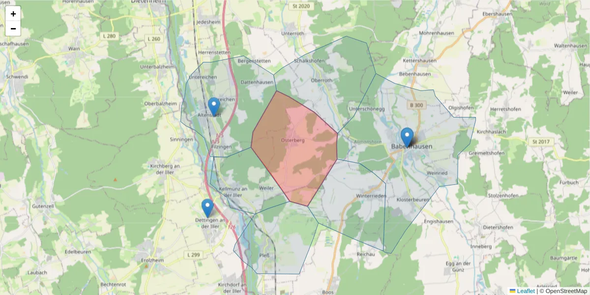 Karte des Postleitzahlen Bereichs  und der umliegenden Postleitzahlen in Deutschland