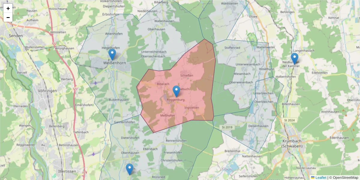 Karte des Postleitzahlen Bereichs  und der umliegenden Postleitzahlen in Deutschland