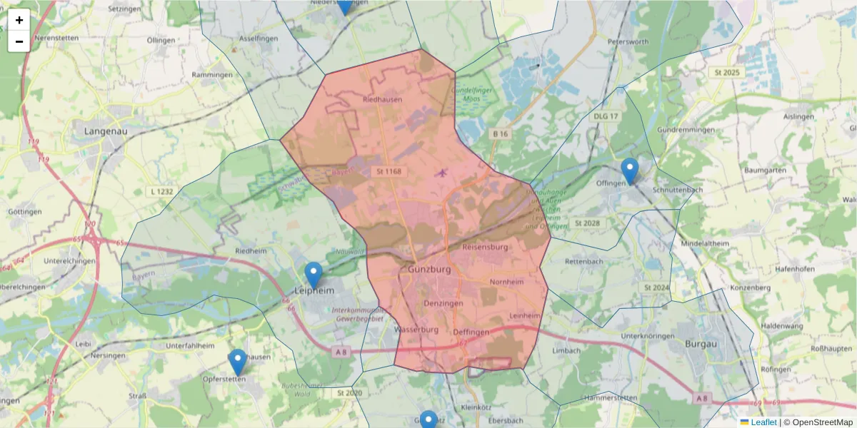Karte des Postleitzahlen Bereichs  und der umliegenden Postleitzahlen in Deutschland