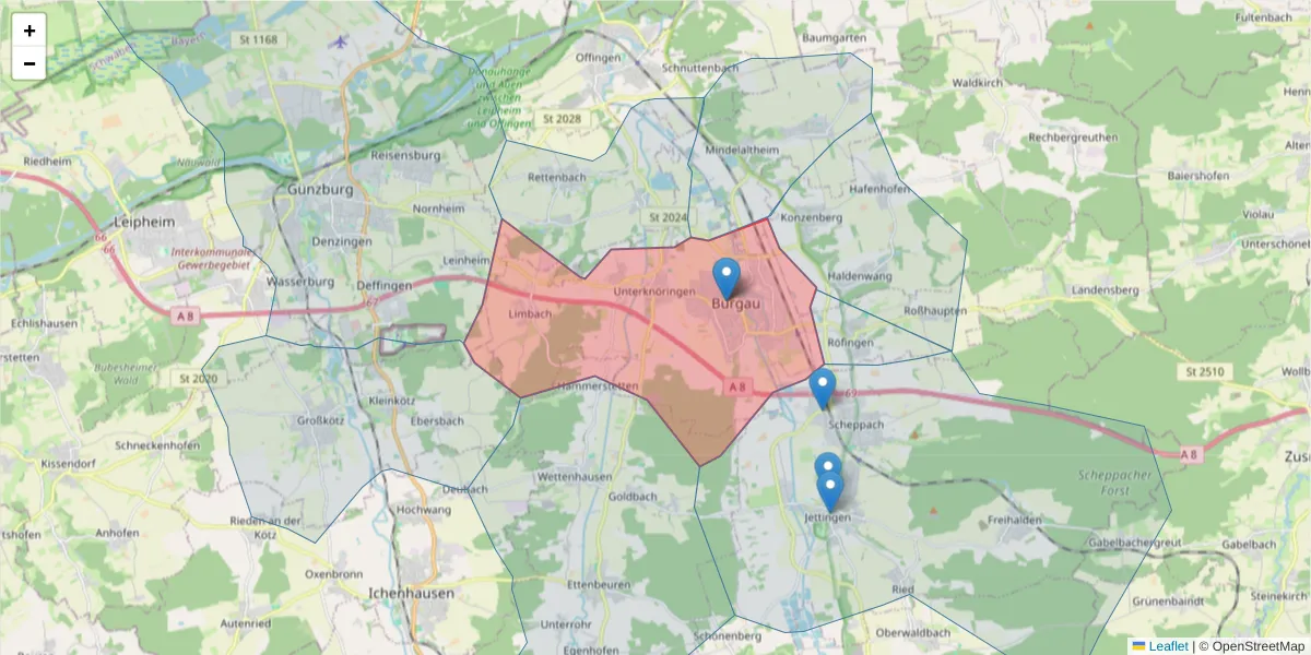 Karte des Postleitzahlen Bereichs  und der umliegenden Postleitzahlen in Deutschland