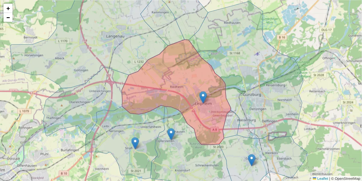 Karte des Postleitzahlen Bereichs  und der umliegenden Postleitzahlen in Deutschland