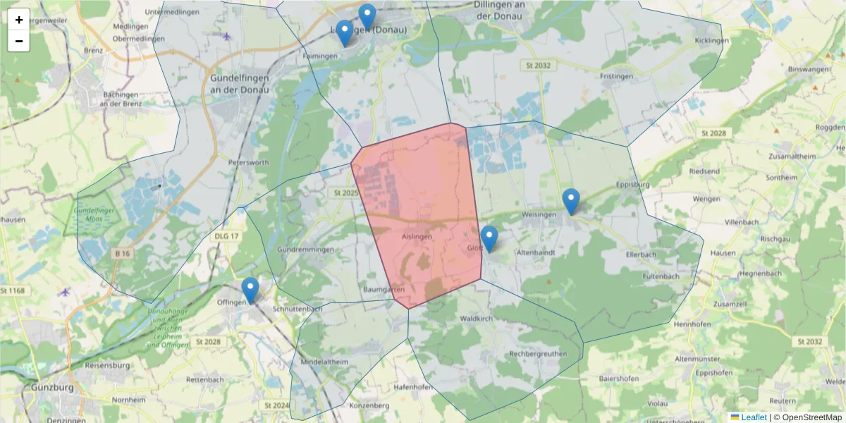 Karte des Postleitzahlen Bereichs  und der umliegenden Postleitzahlen in Deutschland