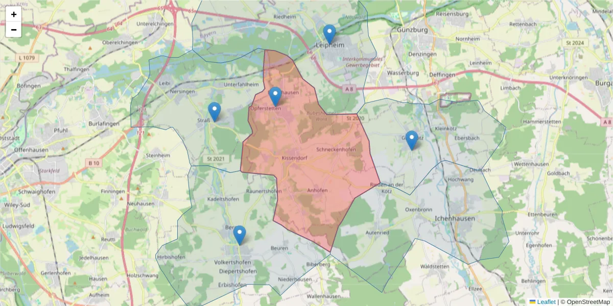 Karte des Postleitzahlen Bereichs  und der umliegenden Postleitzahlen in Deutschland