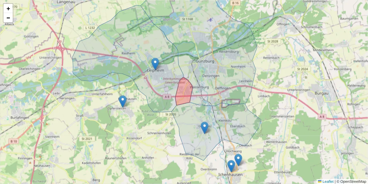 Karte des Postleitzahlen Bereichs  und der umliegenden Postleitzahlen in Deutschland