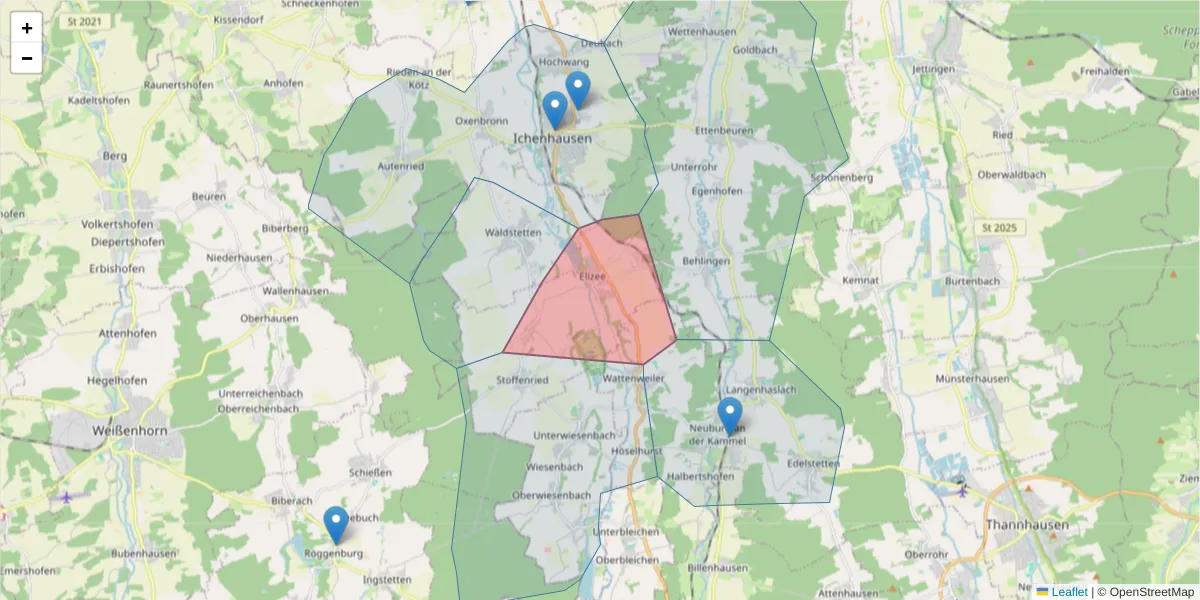Karte des Postleitzahlen Bereichs  und der umliegenden Postleitzahlen in Deutschland