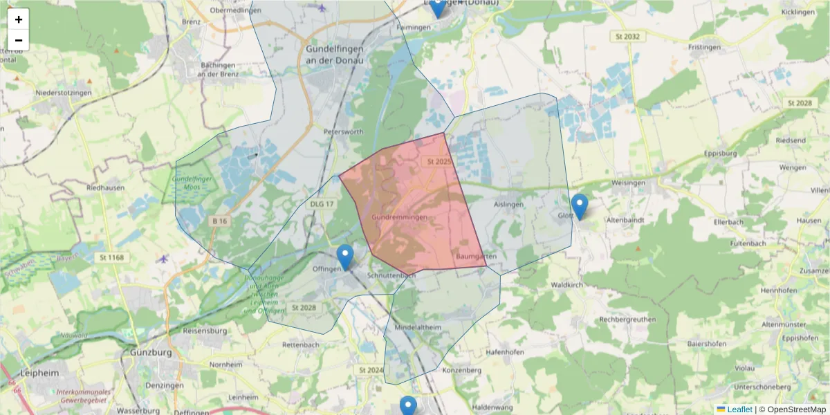 Karte des Postleitzahlen Bereichs  und der umliegenden Postleitzahlen in Deutschland
