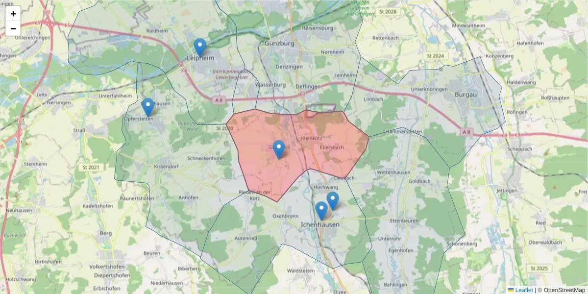 Karte des Postleitzahlen Bereichs  und der umliegenden Postleitzahlen in Deutschland