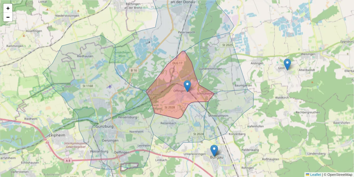Karte des Postleitzahlen Bereichs  und der umliegenden Postleitzahlen in Deutschland