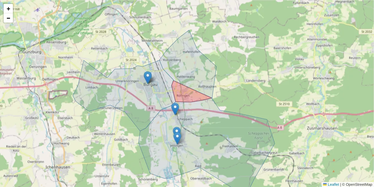 Karte des Postleitzahlen Bereichs  und der umliegenden Postleitzahlen in Deutschland