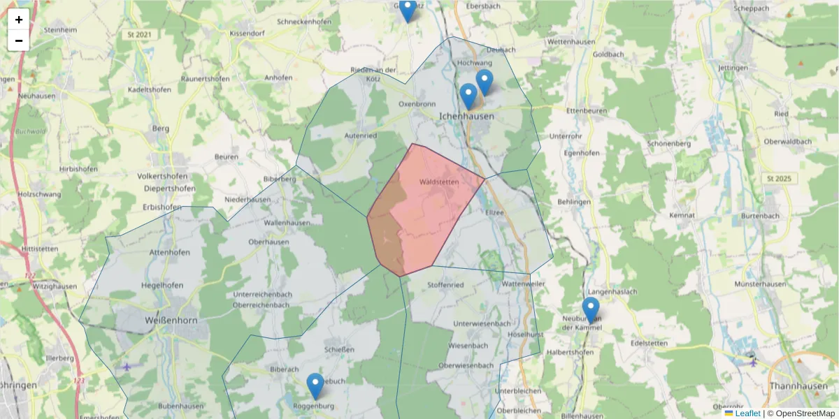 Karte des Postleitzahlen Bereichs  und der umliegenden Postleitzahlen in Deutschland