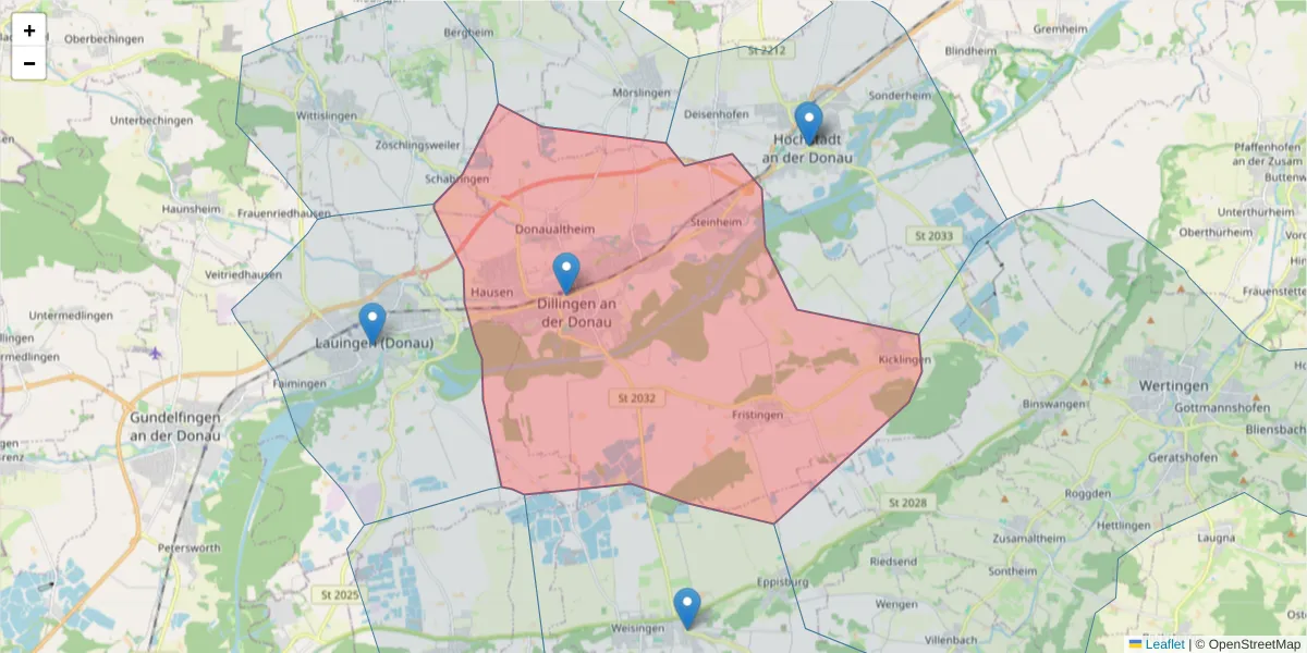 Karte des Postleitzahlen Bereichs  und der umliegenden Postleitzahlen in Deutschland